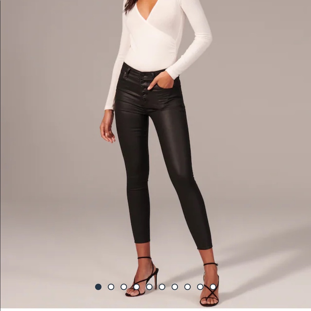 Coated black high rise super skinny ankle jeans